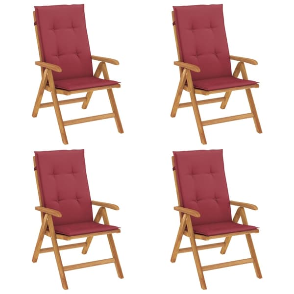 vidaXL Fällbara fåtöljer med dynor, 4 st, massivt trä, teak Brun