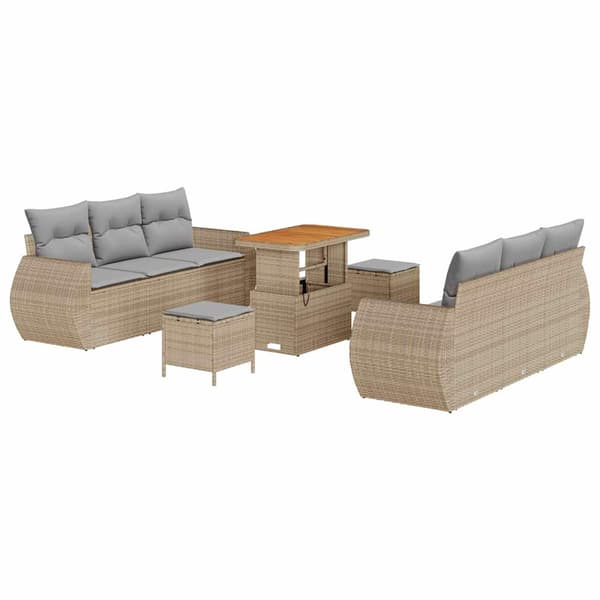 vidaXL Trädgårdsoffset 9 st Beige konstrotting Beige