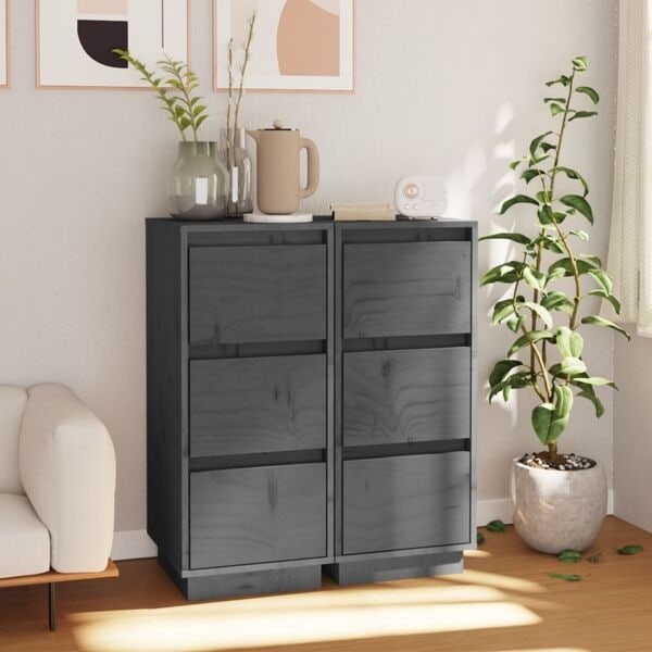 vidaXL Skänkar 2 st grå 32x34x75 cm massiv furu grå