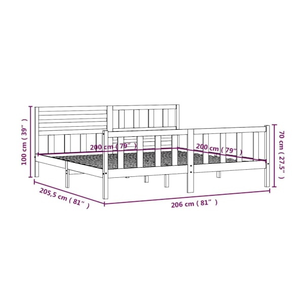 vidaXL Sängram vit massivt trä 200x200 cm Vit