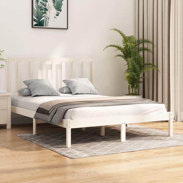 vidaXL Sängram vit massiv furu 120x190 cm Vit