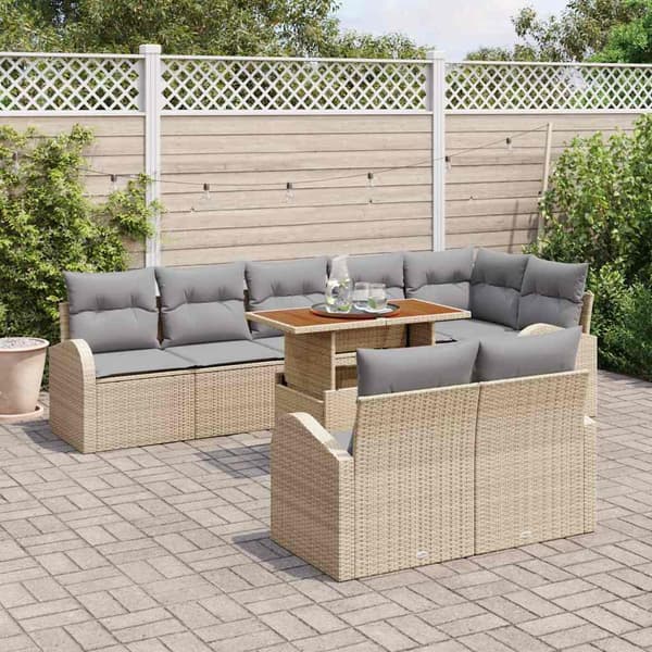 vidaXL Trädgårdsoffset 9 st Beige Poly rattan Beige