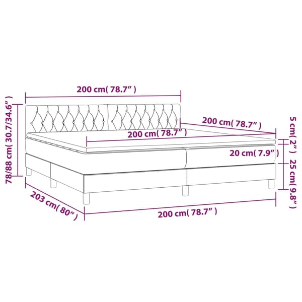 vidaXL Ramsäng med madrass & LED ljusgrå 200x200 cm tyg Grå