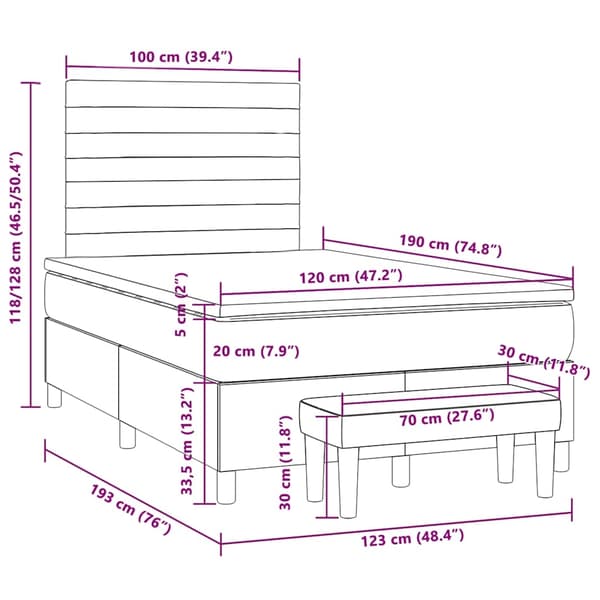 vidaXL Ramsäng med madrass ljusgrå 120x190 cm sammet Grå