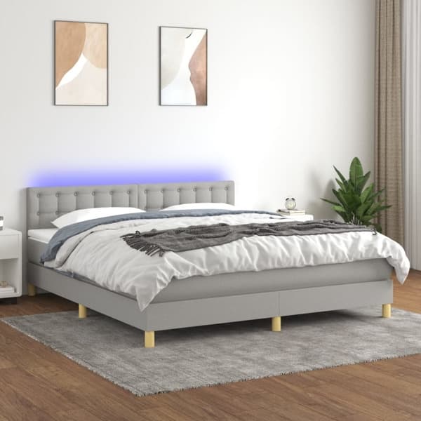 vidaXL Ramsäng med madrass & LED ljusgrå 160x200 cm tyg Grå