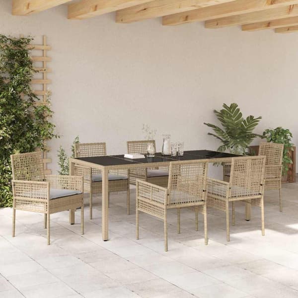 vidaXL Trädgårdsmöbelset 7 st Beige konstrotting Beige