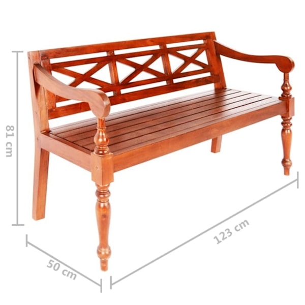 vidaXL Bataviabänk 123 cm massiv mahogny mörkbrun Brun