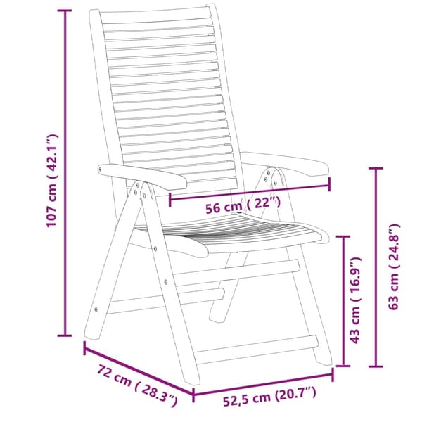 vidaXL Fällbara fåtöljer 8 st 56x72x107 cm Massivt trä akacia Brun