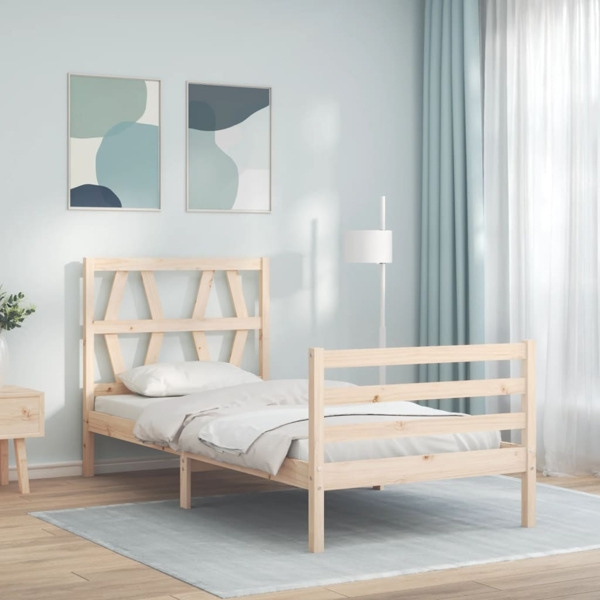 vidaXL Sängram med sänggavel massivt trä Brun