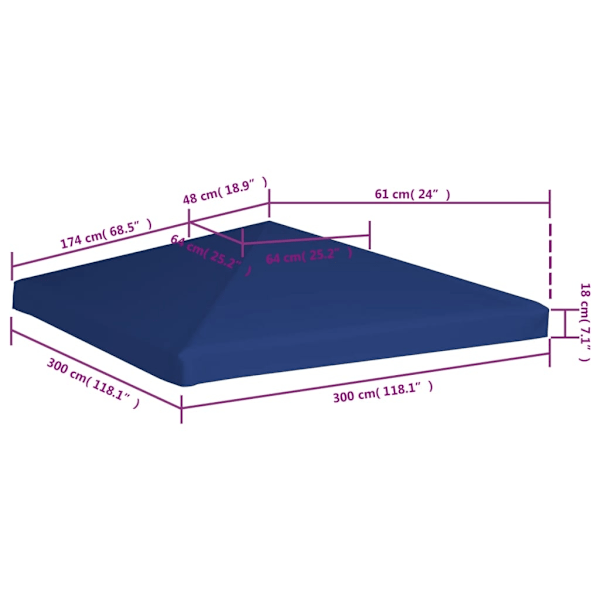 vidaXL Paviljongtak 310 g/m² 3x3 m blå Blå