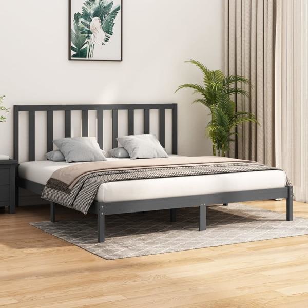 vidaXL Sängram grå massiv furu 200x200 cm Grå