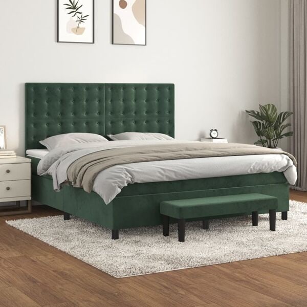 vidaXL Ramsäng med madrass mörkgrön 160x200 cm sammet Grön