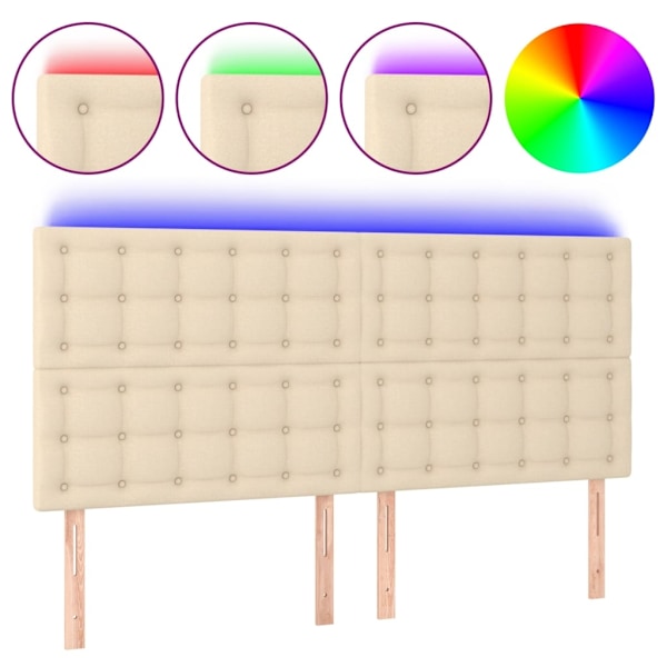 vidaXL Sänggavel LED gräddvit 180x5x118/128 cm tyg Kräm
