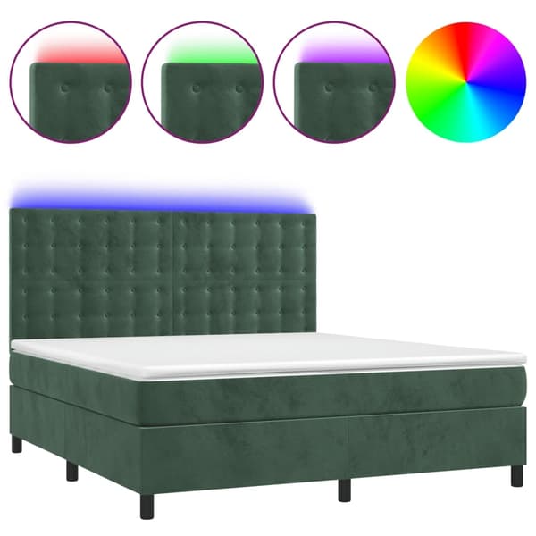 vidaXL Ramsäng med madrass & LED mörkgrön 180x200 cm sammet Grön