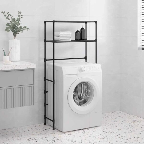 vidaXL Hylla för tvättmaskin med 2 hyllplan svart 69x28x143 cm järn Svart
