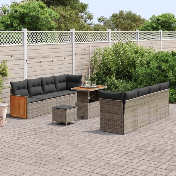 vidaXL Trädgårdsoffset 11 pcs Grå Poly Rattan och Pulverlackerad Stål Grå