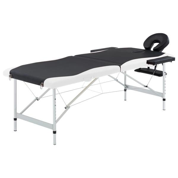 vidaXL Hopfällbar massagebänk 2 sektioner aluminium svart och vi Svart