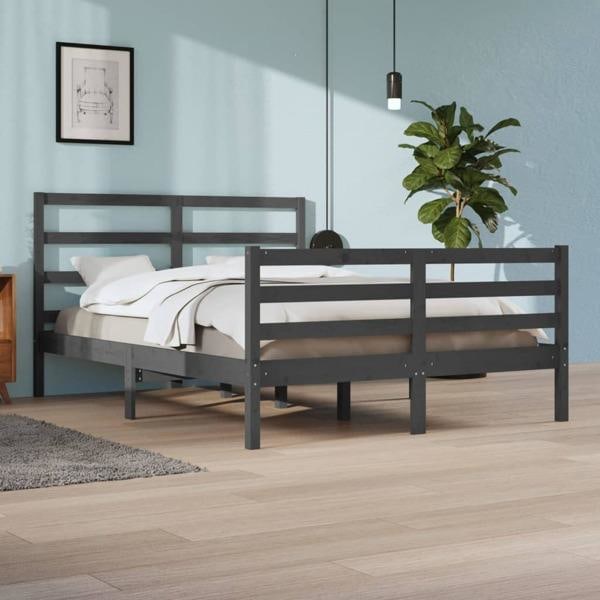vidaXL Sängram grå massiv furu 160x200 cm Grå