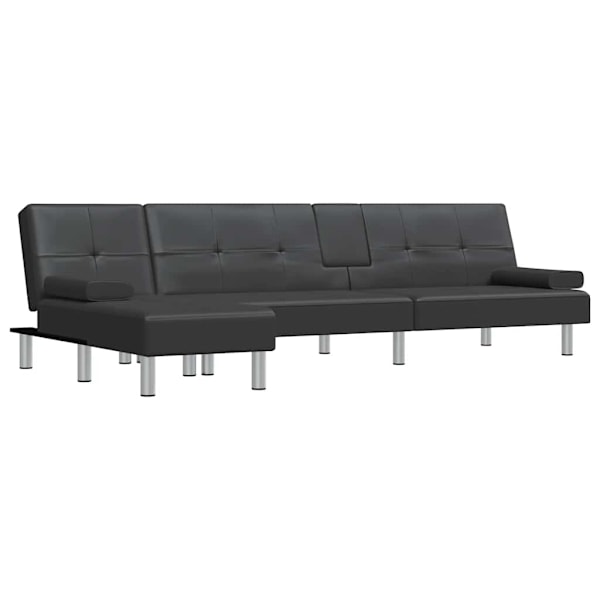 vidaXL L-formad bäddsoffa svart 255x140x70 cm konstläder Svart