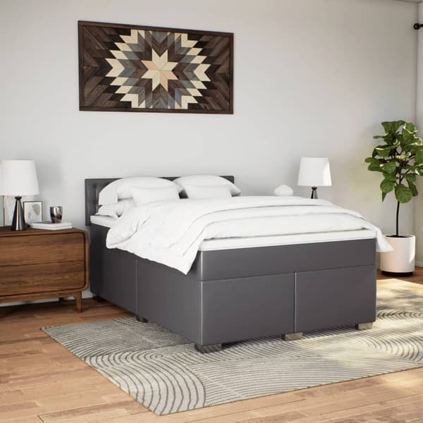 vidaXL Ramsäng med madrass grå 160x200 cm konstläder Grå