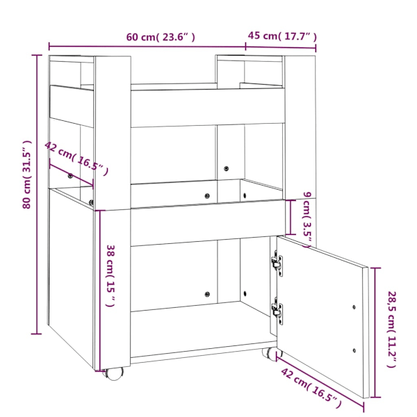 vidaXL Köksvagn svart 60x45x80 cm konstruerat trä Svart
