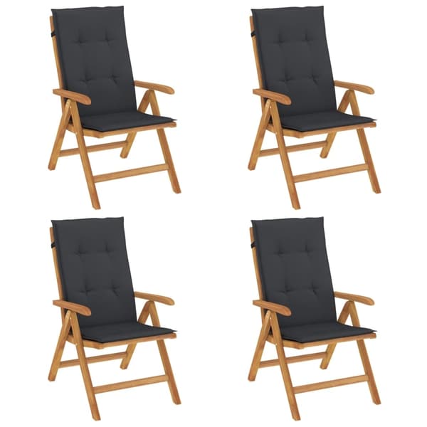 vidaXL Fällbara fåtöljer med dynor, 4 st, massivt trä, teak Brun