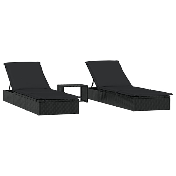 vidaXL Solsängar 2 st med bord svart konstrotting Svart