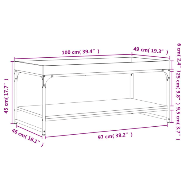 vidaXL Soffbord grå sonoma 100x49x45 cm konstruerat trä Grå