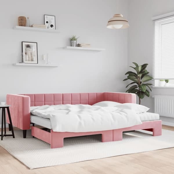 vidaXL Dagbädd utdragbar och madrasser rosa 90x200 cm sammet Rosa