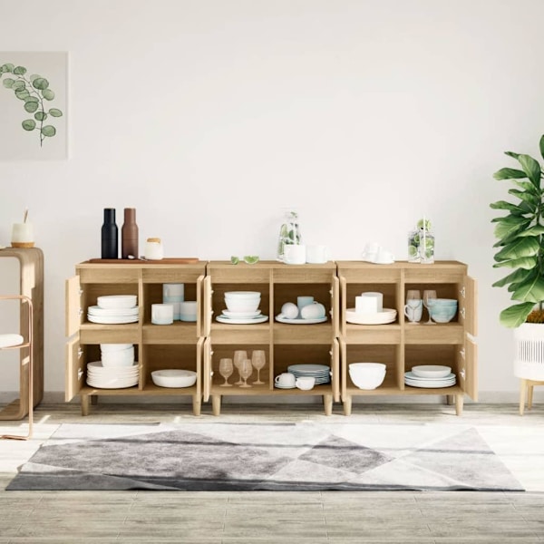 vidaXL Skänk 3 st sonoma ek 60x35x70 cm konstruerat trä Brun