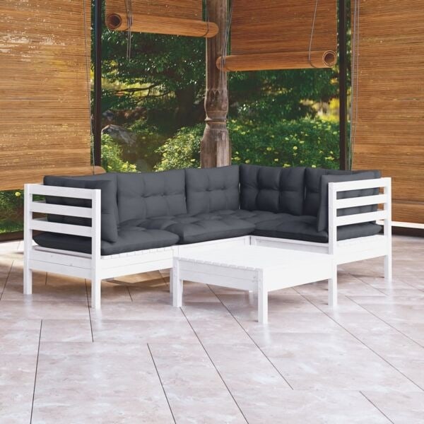 vidaXL Loungegrupp med dynor 5 delar vit massiv furu Vit