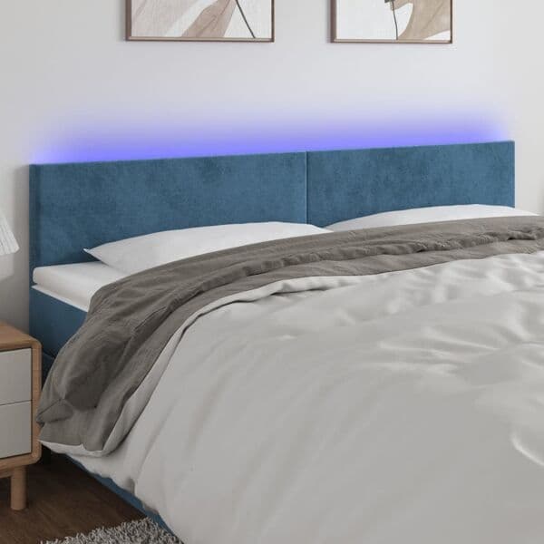 vidaXL Sänggavel LED mörkblå 180x5x78/88 cm sammet Blå