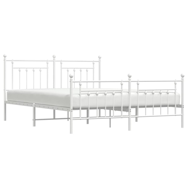 vidaXL Sängram med huvudgavel och fotgavel vit metall 160x200 cm Vit