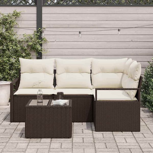 vidaXL Soffset 5 st Brun och Kräm konstrotting Brun