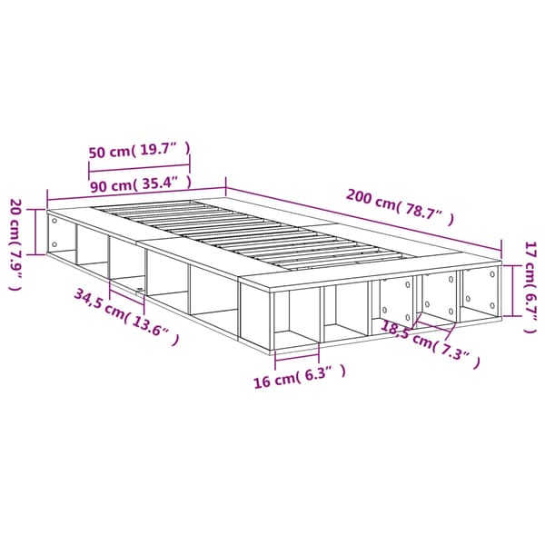 vidaXL Sängram rökfärgad ek 90x200 cm konstruerad trä Brun