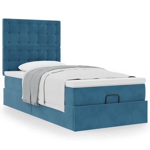 vidaXL Ottoman sängram med madrasser mörkblå 80x200 cm sammet Blå