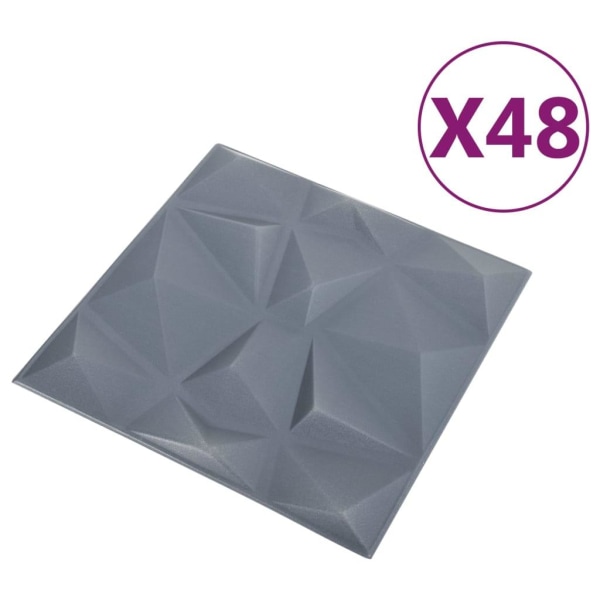 vidaXL 3D Väggpaneler 48 st 50x50 cm diamant vit 12 m² grå