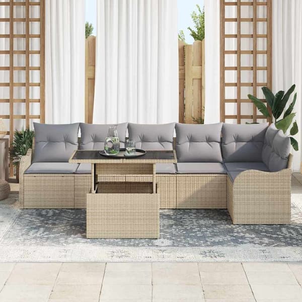 vidaXL Soffset 7 st Beige Poly rattan Beige
