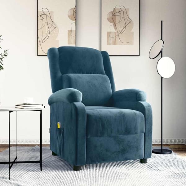 vidaXL Massagefåtölj blå sammet Blå