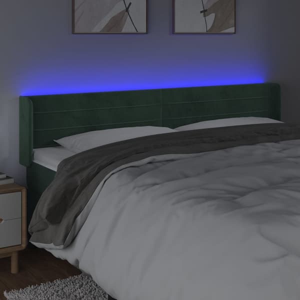 vidaXL Sänggavel LED mörkgrön 163x16x78/88 cm sammet Grön