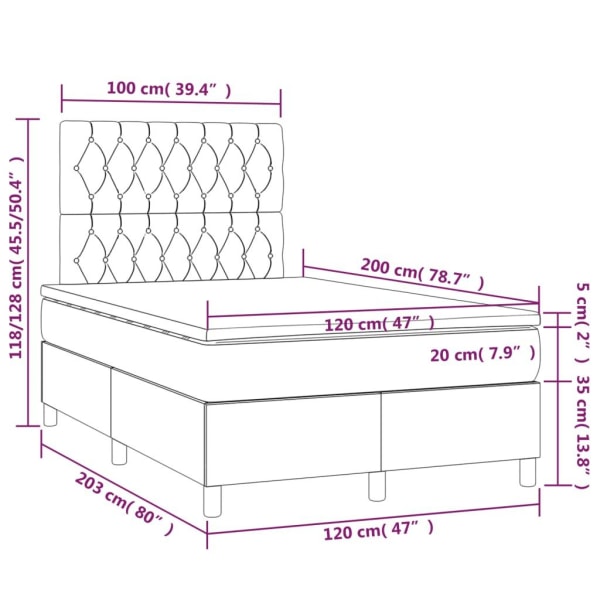 vidaXL Ramsäng med madrass ljusgrå 120x200 cm sammet Grå