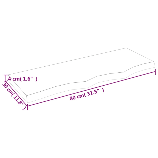 vidaXL Bänkskiva för badrum 80x30x(2-4) cm obehandlat massivt trä Brun