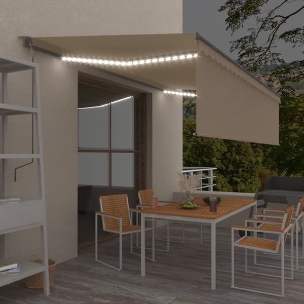 vidaXL Automatiserad markis rullgardin vindsensor LED 5x3m gräddvit Creme