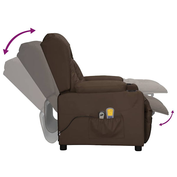 vidaXL Elektrisk massagefåtölj brun konstläder Brun