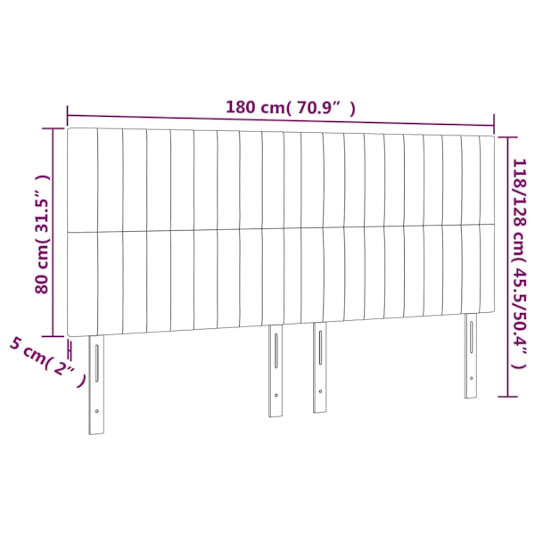 vidaXL Sänggavel LED ljusgrå 180x5x118/128 cm sammet Grå
