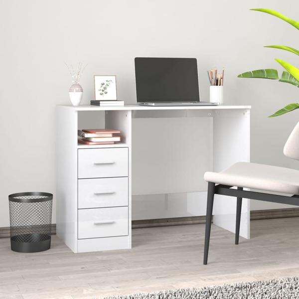 vidaXL Skrivbord med lådor vit högglans 102x50x76 cm konstruerat Vit