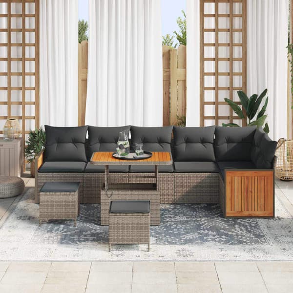 vidaXL Trädgårdsoffset 9 pcs Grå Poly Rattan och Pulverlackerad Stål Grå