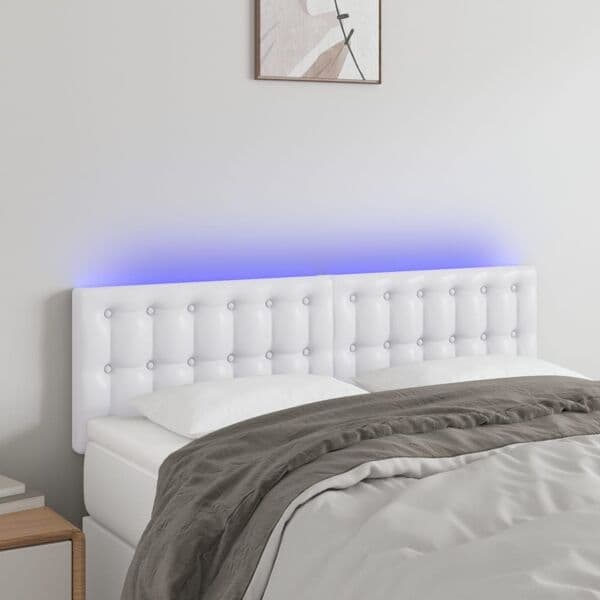 vidaXL Sänggavel LED vit 144x5x78/88 cm konstläder Vit