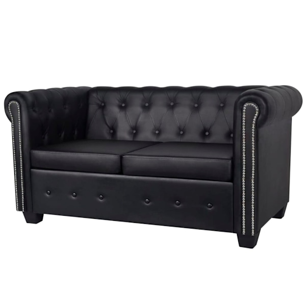 vidaXL Soffset Chesterfield i svart konstläder 2-sitsig + 3-sitsig Svart