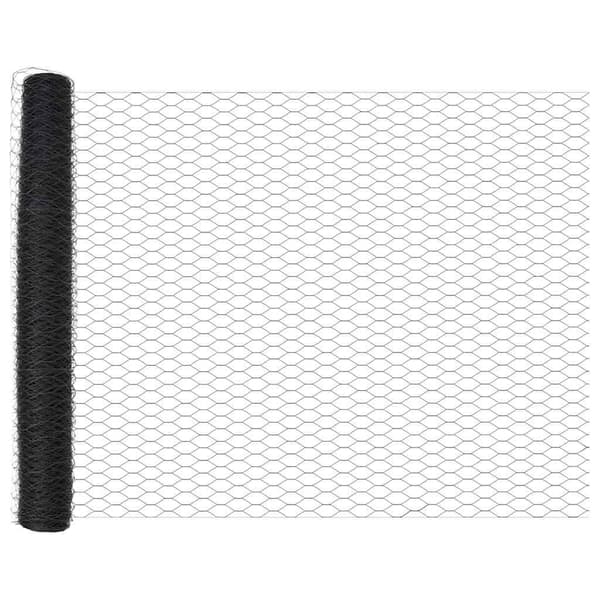 vidaXL Hexagonalt staket markfäste 100 x 1 m PVC-belagda stål Grå Mesh Grå